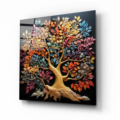 Vibrant Colorful Tree Glass Wall Art - LUXARTDECO
