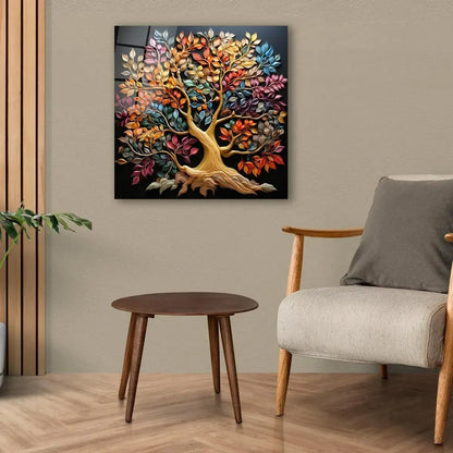 Vibrant Colorful Tree Glass Wall Art - LUXARTDECO
