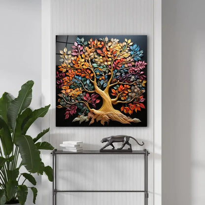 Vibrant Colorful Tree Glass Wall Art - LUXARTDECO