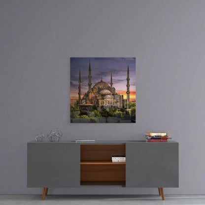 Blue Mosque Glass Wall Art - LUXARTDECO