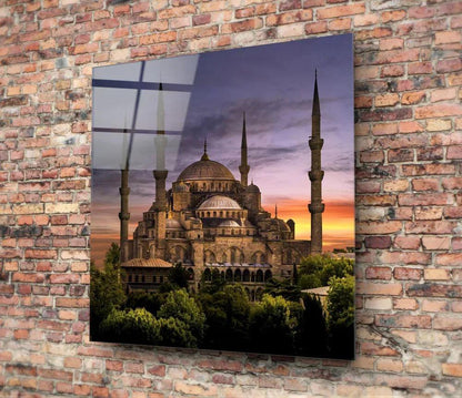 Blue Mosque Glass Wall Art - LUXARTDECO