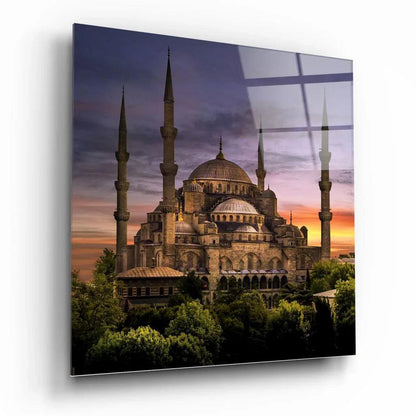 Blue Mosque Glass Wall Art - LUXARTDECO