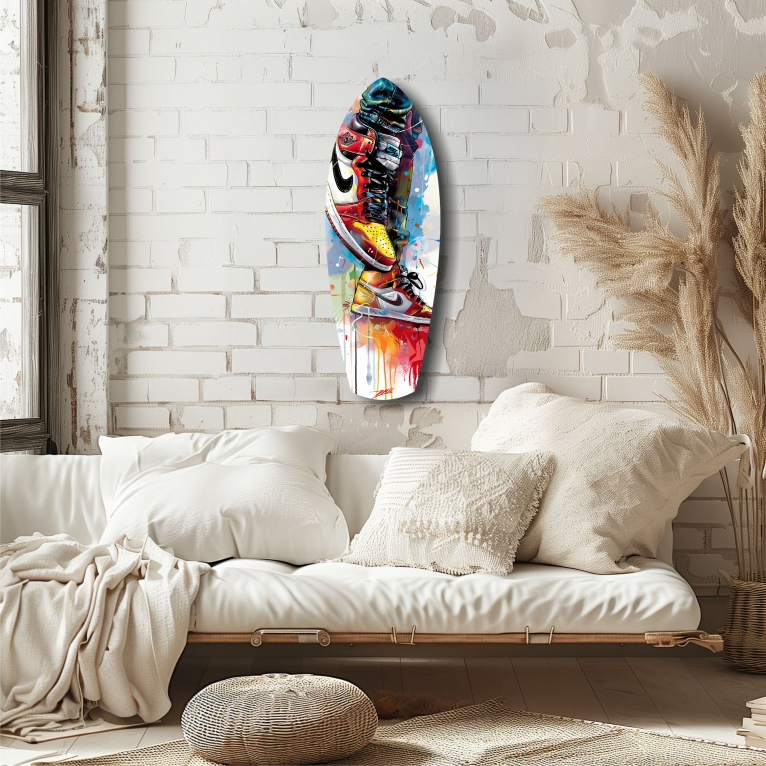 Sneakers Jump Glass Wall Art