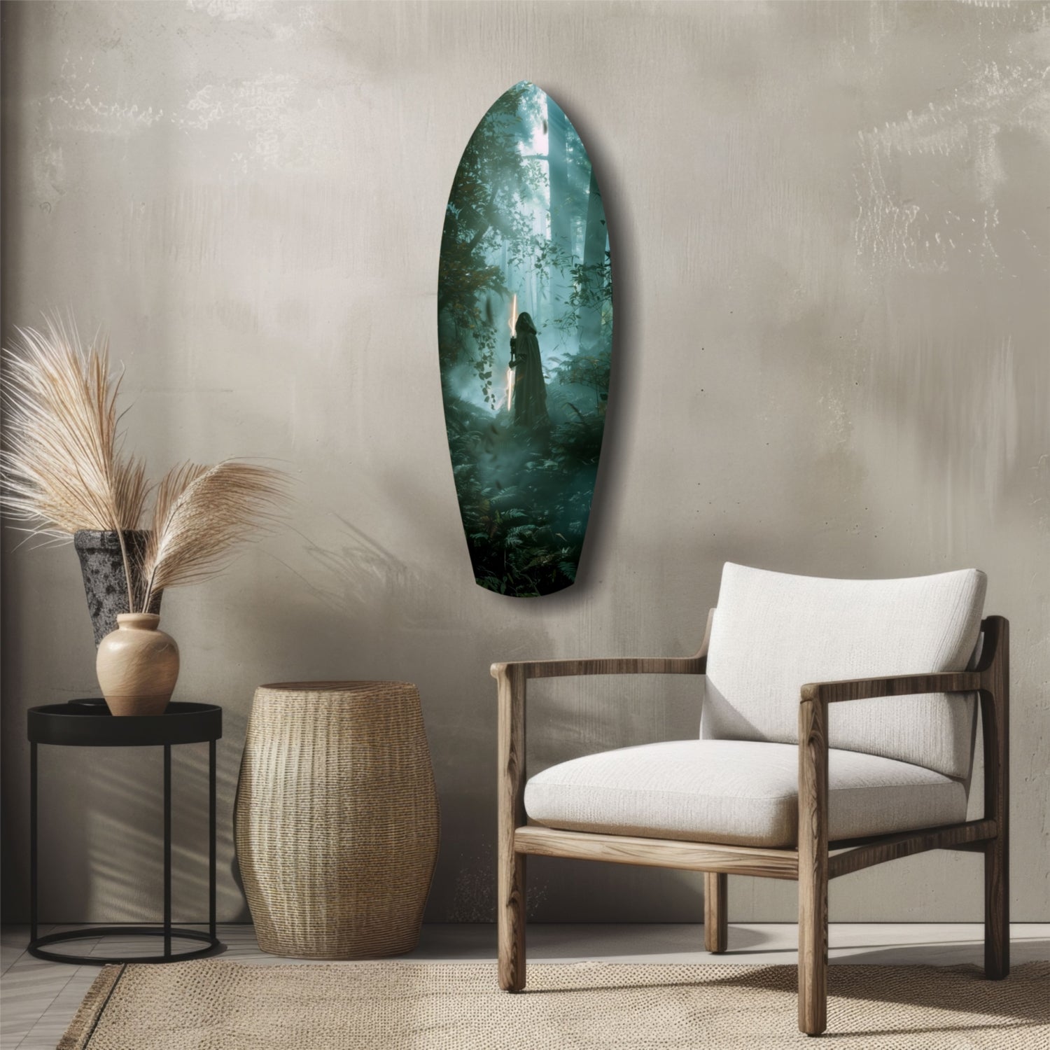 Light Saber in the Woods Glass Wall Art