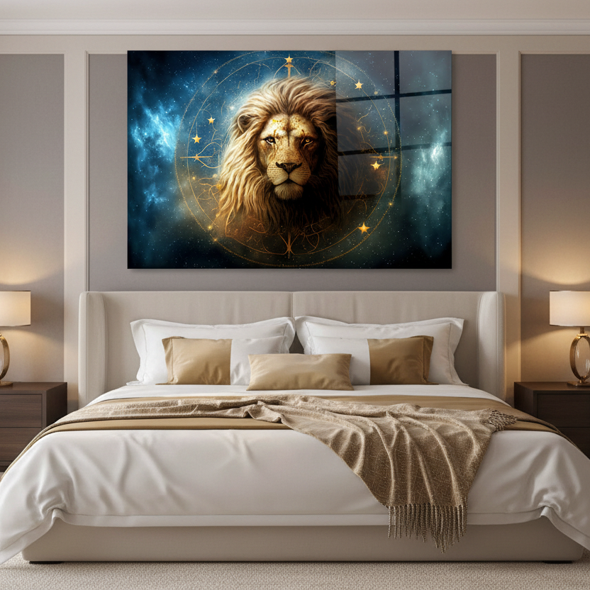 Leo Glass Wall Art in Bedroom