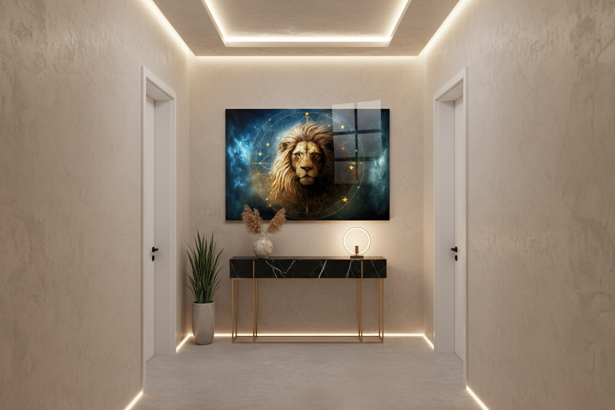 Leo Glass Wall Art in Hallway