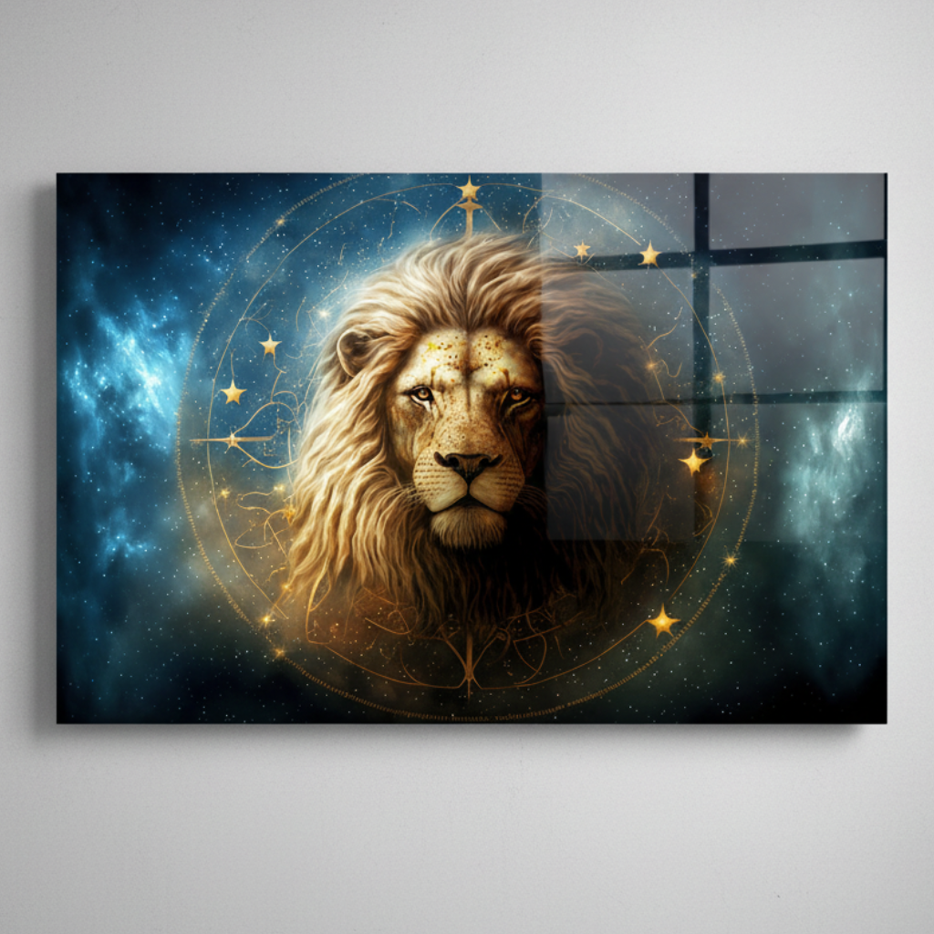 Leo Glass Wall Art on Light Grey Background