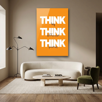 Mockup soggiorno con quadro Think arancione