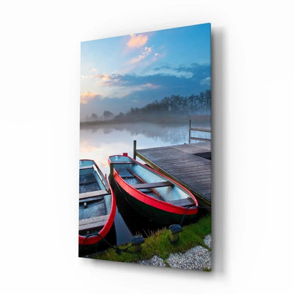 Lake and Boats Landscape Glass Wall Art - LUXARTDECO