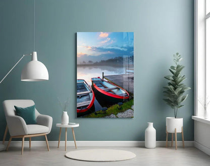 Lake and Boats Landscape Glass Wall Art - LUXARTDECO