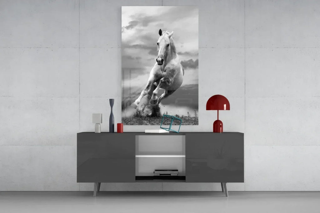 Running Horse Glass Wall Art - LUXARTDECO