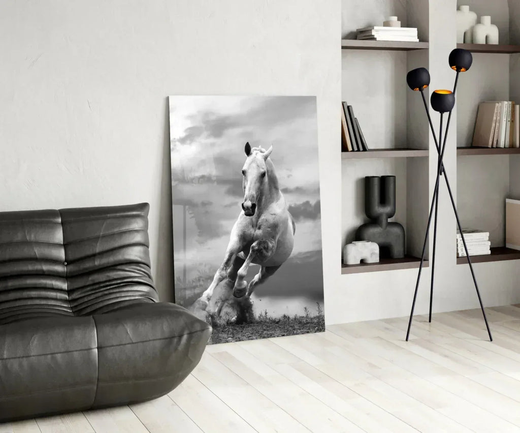 Running Horse Glass Wall Art - LUXARTDECO