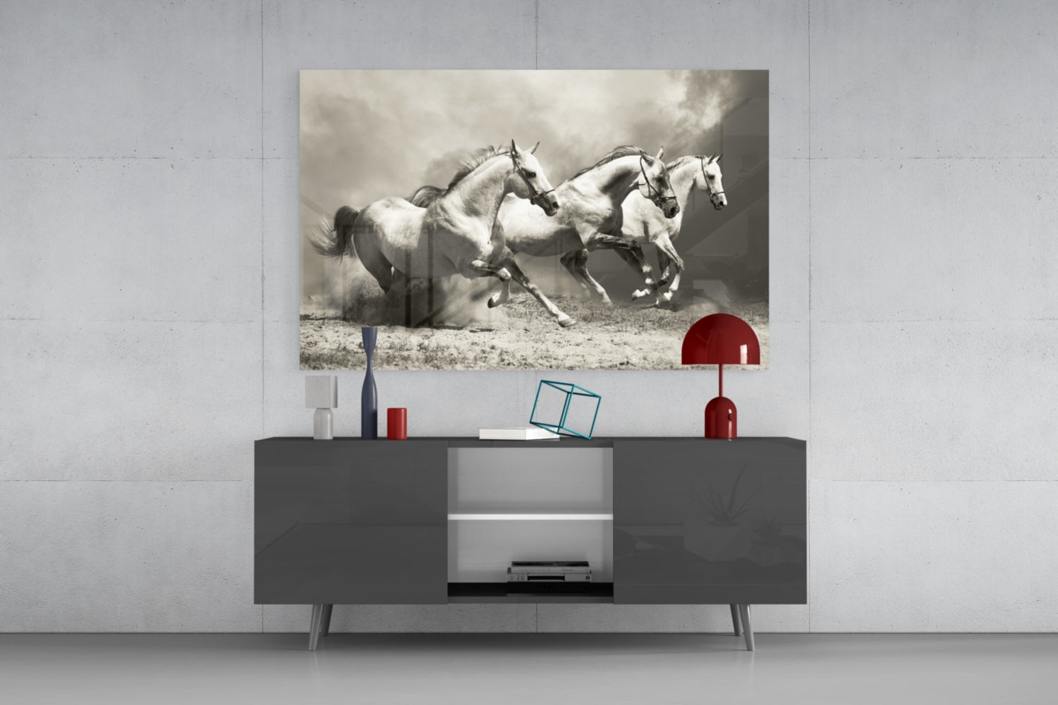 Running Horses Glass Wall Art