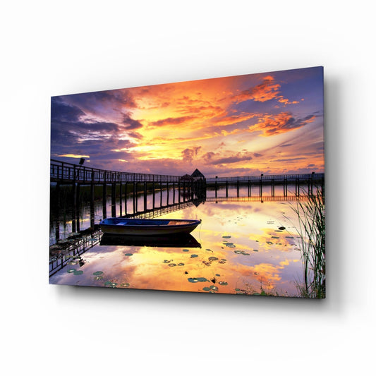 Sunset on the Dock Glass Wall Art