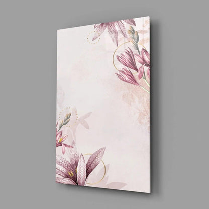 Pink Flower Pattern Glass Wall Art - LUXARTDECO