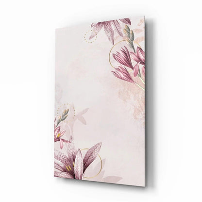 Pink Flower Pattern Glass Wall Art - LUXARTDECO