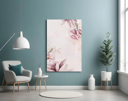 Pink Flower Pattern Glass Wall Art - LUXARTDECO