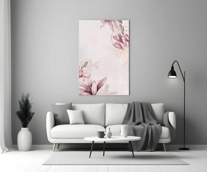 Pink Flower Pattern Glass Wall Art - LUXARTDECO