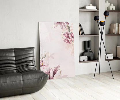 Pink Flower Pattern Glass Wall Art - LUXARTDECO
