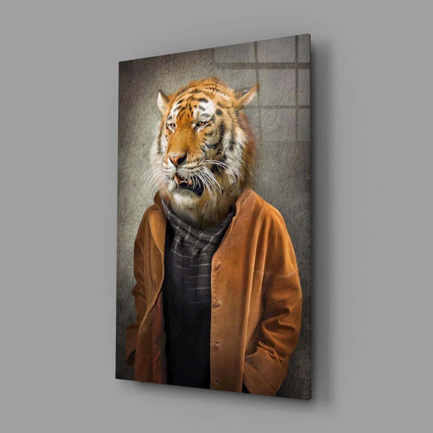 Tiger Head Glass Wall Art - LUXARTDECO