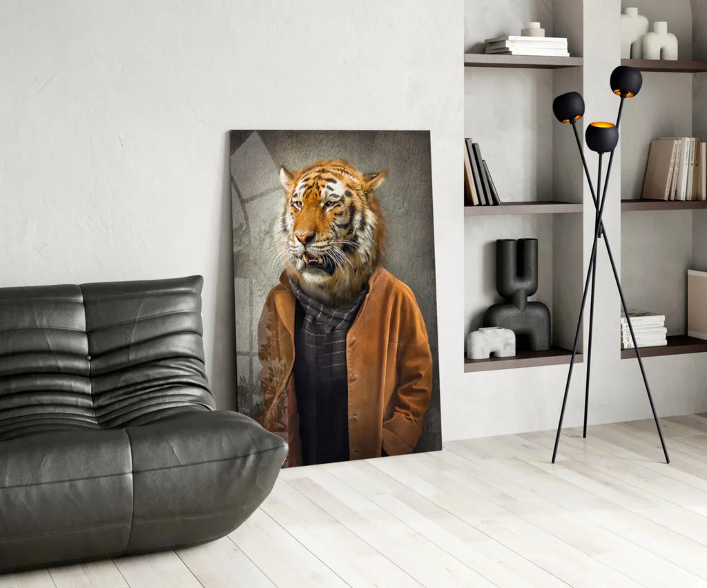 Tiger Head Glass Wall Art - LUXARTDECO