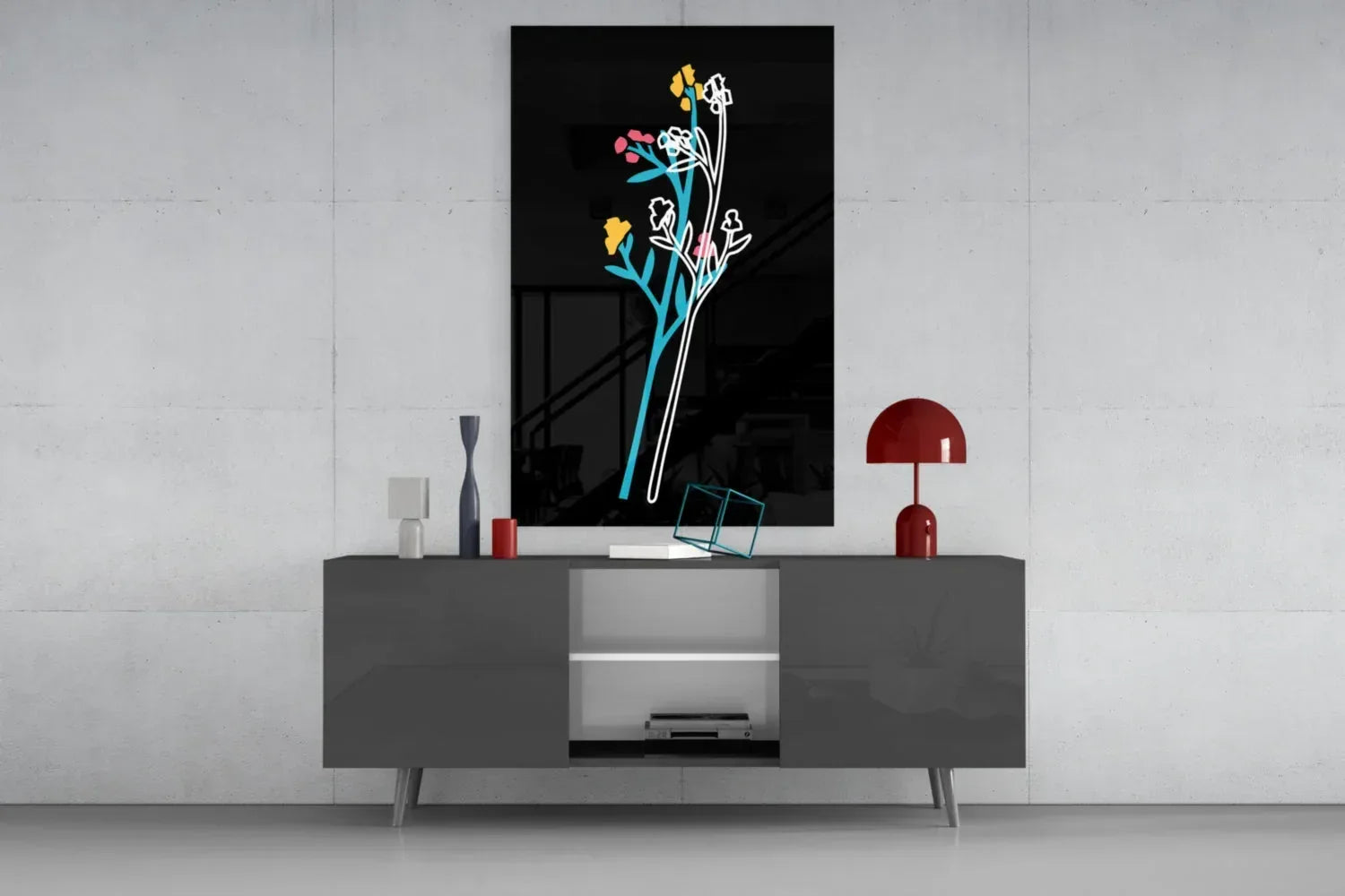 Abstract Colorful Flowers Glass Wall Art - LUXARTDECO