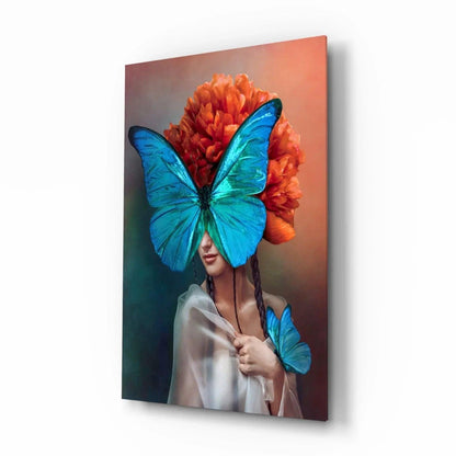 Butterfly Woman Glass Wall Art - LUXARTDECO