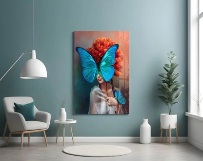 Butterfly Woman Glass Wall Art - LUXARTDECO