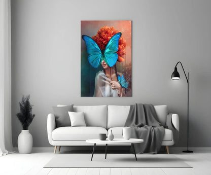 Butterfly Woman Glass Wall Art - LUXARTDECO