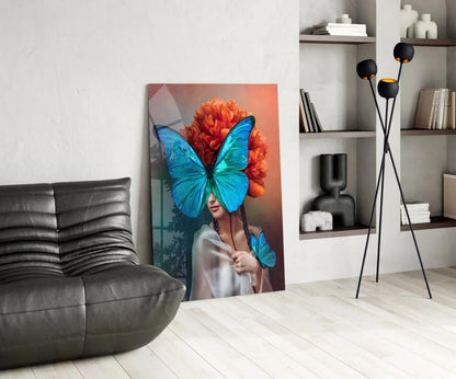Butterfly Woman Glass Wall Art - LUXARTDECO