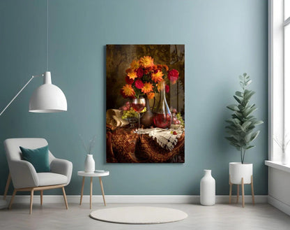 Chalice and Flowers Glass Wall Art - LUXARTDECO