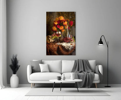 Chalice and Flowers Glass Wall Art - LUXARTDECO