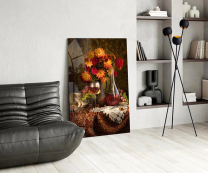 Chalice and Flowers Glass Wall Art - LUXARTDECO