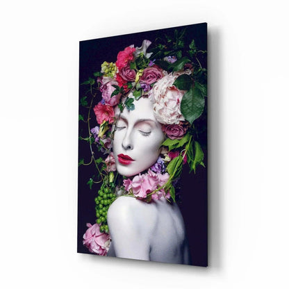 Flower and Woman Glass Wall Art - LUXARTDECO
