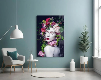 Flower and Woman Glass Wall Art - LUXARTDECO