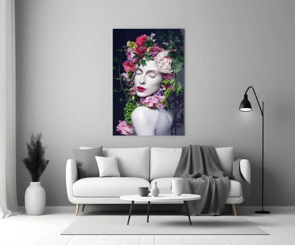 Flower and Woman Glass Wall Art - LUXARTDECO