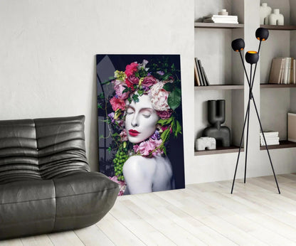 Flower and Woman Glass Wall Art - LUXARTDECO