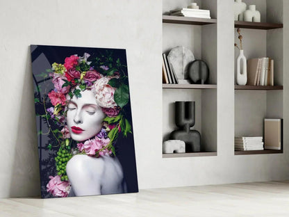 Flower and Woman Glass Wall Art - LUXARTDECO