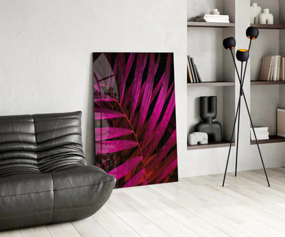 Purple Leaf Glass Wall Art - LUXARTDECO
