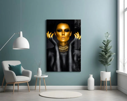 Gold Woman Glass Wall Art - LUXARTDECO