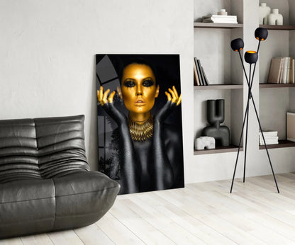 Gold Woman Glass Wall Art - LUXARTDECO