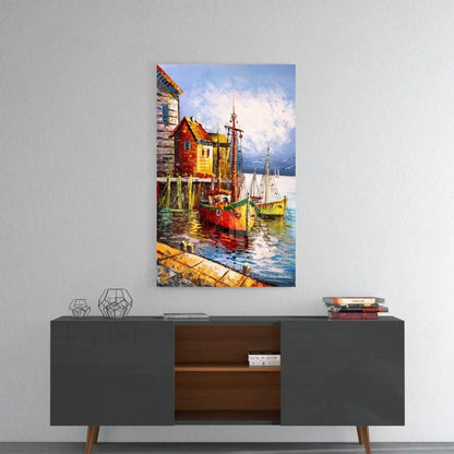 Boats on the Shore Glass Wall Art - LUXARTDECO