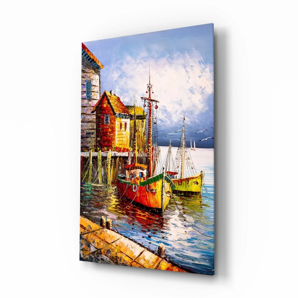Boats on the Shore Glass Wall Art - LUXARTDECO