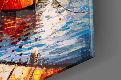 Boats on the Shore Glass Wall Art - LUXARTDECO