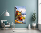 Boats on the Shore Glass Wall Art - LUXARTDECO