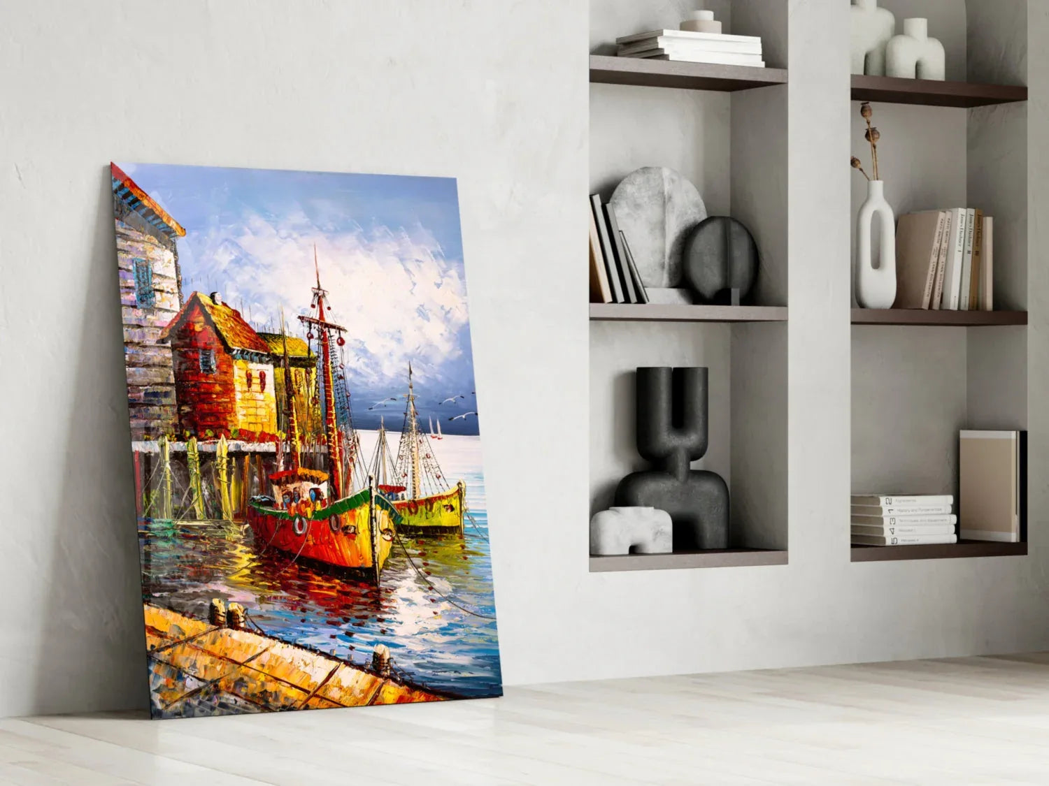 Boats on the Shore Glass Wall Art - LUXARTDECO