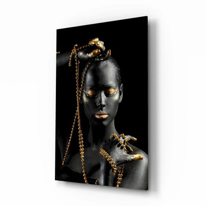 Gold Woman Glass Wall Art - LUXARTDECO
