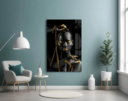Gold Woman Glass Wall Art - LUXARTDECO