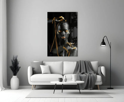 Gold Woman Glass Wall Art - LUXARTDECO