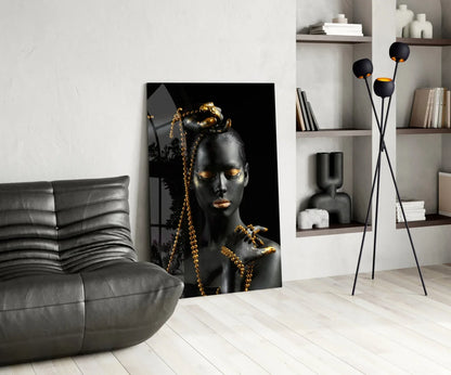 Gold Woman Glass Wall Art - LUXARTDECO